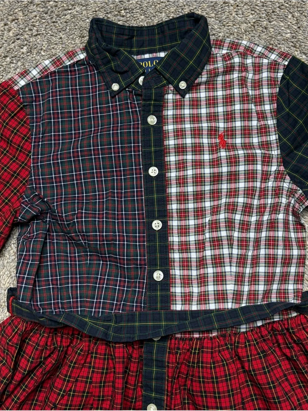 Polo Ralph Lauren girls mixed patchwork button down shirt dress plaid retro size